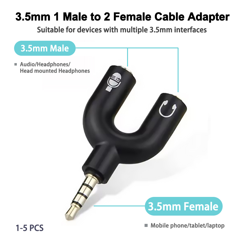 Cable Extension 3.5 - 3.5mm headphone splitter microphone adapter U-shaped