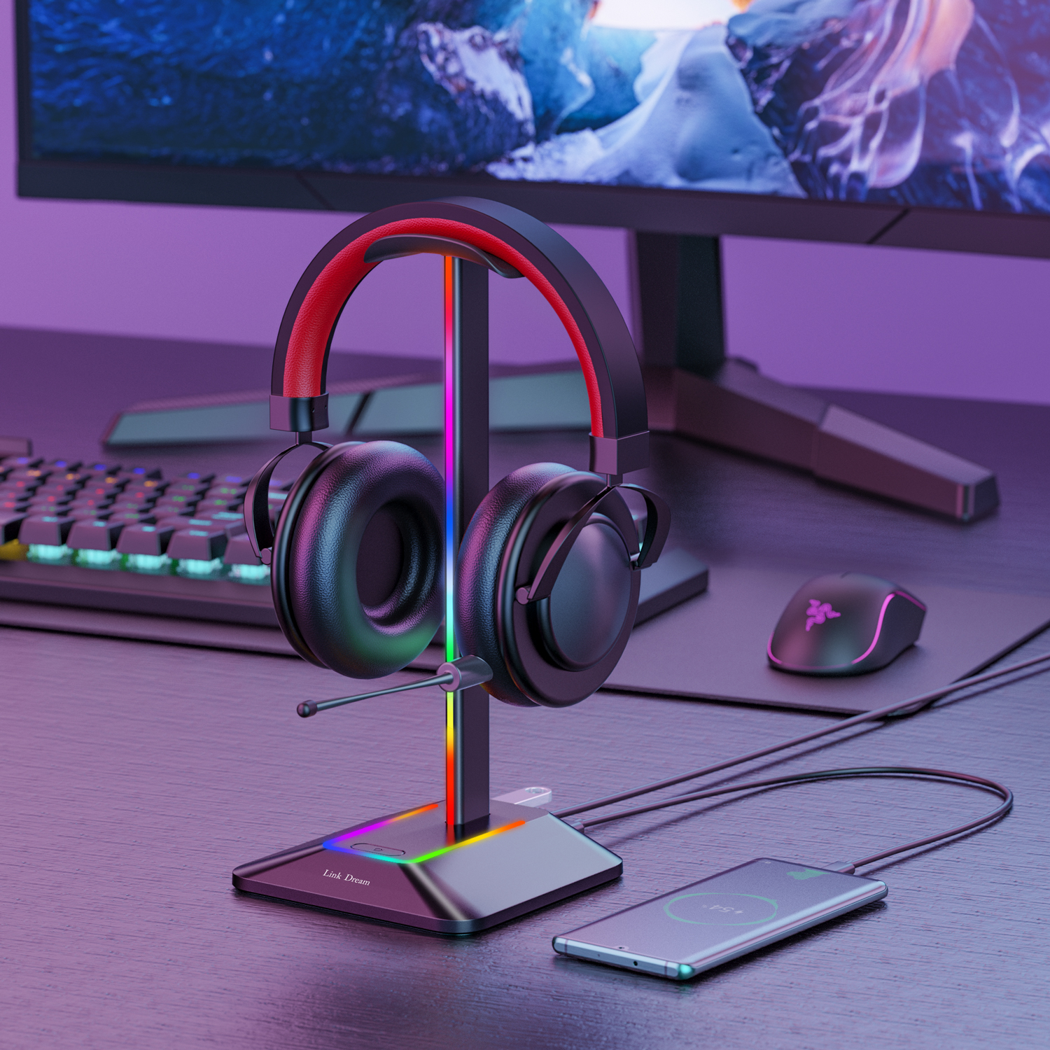New Bee Z8 RGB Headphones Stan - Headphone Stand Desk ulasan dan harga